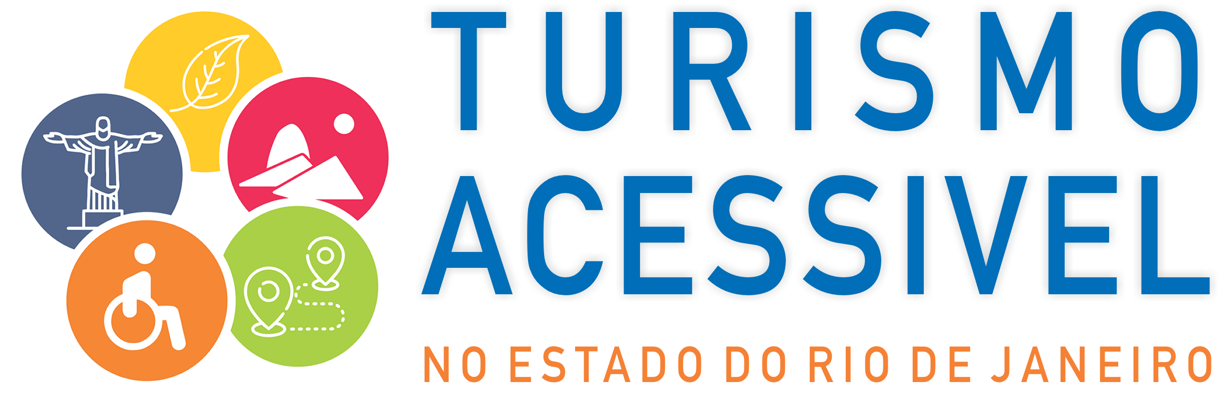 A logomarca é constituída por cinco círculos coloridos. Na porção inferior, um laranja,
à esquerda, toca um verde, à direita. Acima do laranja, um azul. Acima do verde, um vermelho. Os dois tocam um círculo amarelo. Dentro de cada círculo, uma imagem estilizada na cor branca: No laranja, uma pessoa em cadeira de rodas. No azul, o Cristo Redentor. No amarelo, uma folha de árvore. No vermelho, o Corcovado e o Morro da Urca. No verde, dois ícones de localização
unidos por uma linha tracejada sinuosa. Abaixo em letras maiúsculas e azuis "Turismo Acessível" e em laranja, “no estado do
Rio de Janeiro".